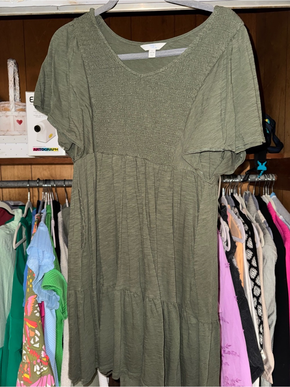 Time and Tru Olive Green Smocked Mini Dress